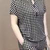 Women's Plaid 2 Piece Outfits Sleeve Top And Button Short Cropped Skinny Pants Matching Set Summer