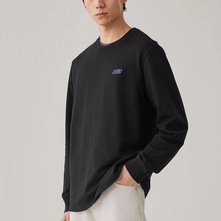 Skechers Sports Alliance Series Comfortable Fashion Casual Versatile Long Sleeve Shirt Unisex shirts Carbon-Black L325U018-0018