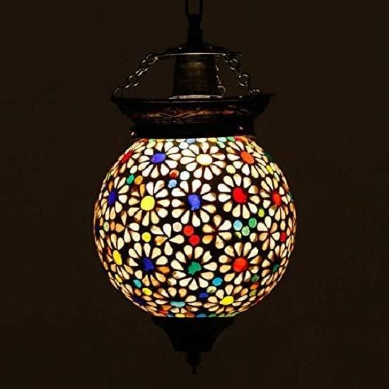 Hanging Round Glass Lamp, Beige