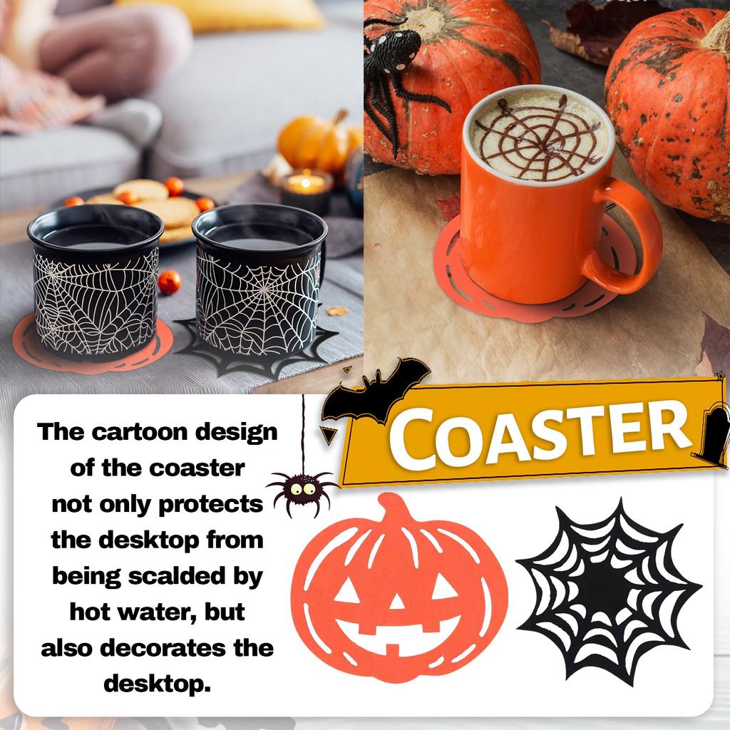 Halloween Spider Pumpkins Coasterss Felts Insulation Non-slip Mat Holiday Party Desktop Decoration Spider Webs Coasterss