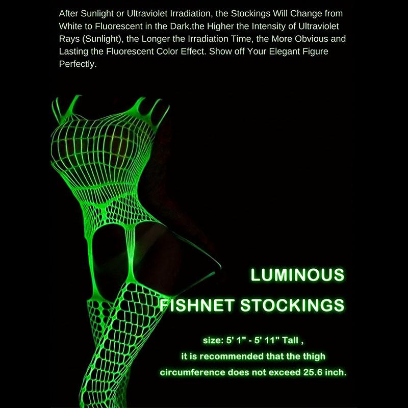 Glow in Dark Fishnet Bodysuit Seamless Lingerie Set Nightclub Outfit Sheer Tights Roleplay Costume Partywear Sexy Women Full Body Shimmer
