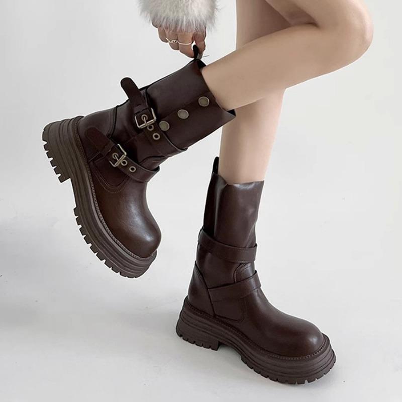 Cowhide boots children's western cowboy Martin boots thick heel thin autumn and winter thick sole heightening versatile medium tube short boots women