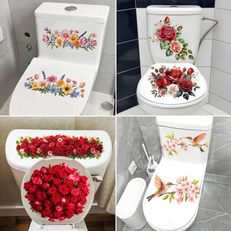 Floral Toilet Sticker Waterproof Moisture Proof Removable Bathroom Wall Toilet Lid Decal for Small Bathroom Upgrade