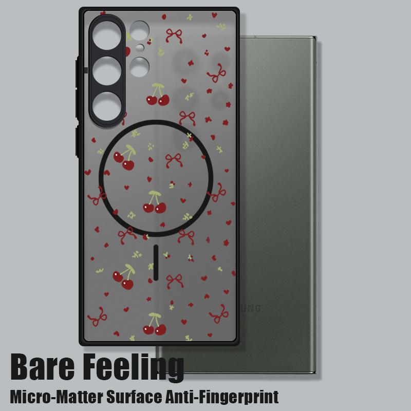 Magnetic Red Cherry Pattern Case For Samsung Galaxy S25 Edge S24 S23 S22 Ultra Plus S21 S24 FE For Magsafe Matte Hard PC Cover