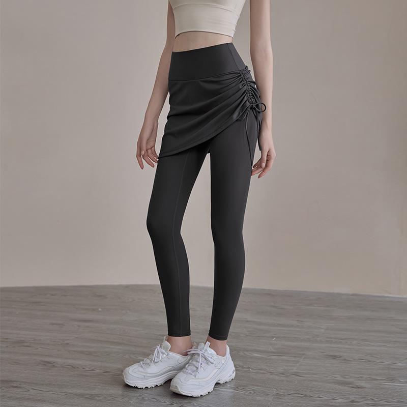 

Поддельные двухслойные юбка-штаны для йоги, высокая посадка, подтягивающие живот и бедра, облегающие, для занятий спортом на открытом воздухе, защита от просвечивания, фитнес-леггинсы M чёрный