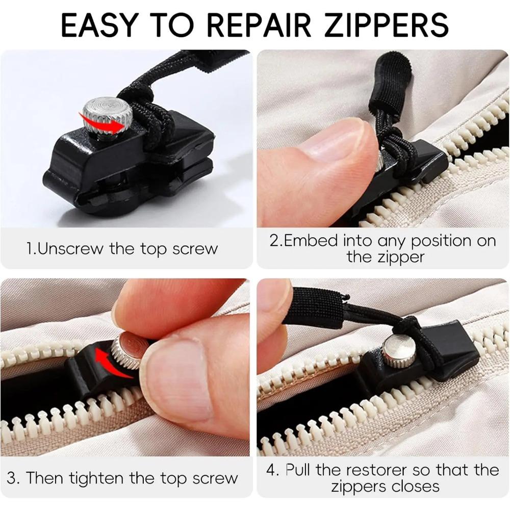 Universal Zipper Repairer Detachable Zipper Heads for Luggage, Outerwear, Clothing, Shoes, and Home Use. Tool Free Replacem
