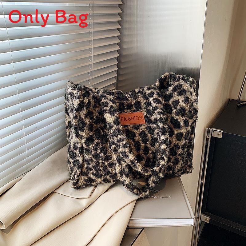 Leopard Print Tote Bag With Plush Material For Casual Streetwear Fashion