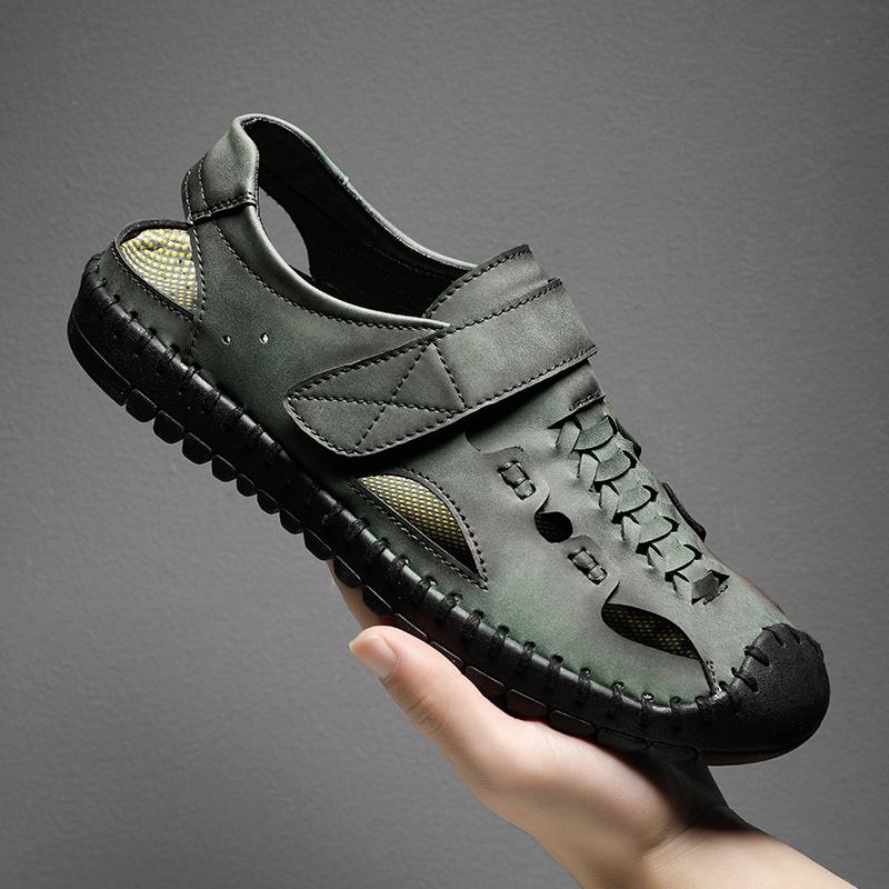 Horké letní baotou pantofle pánské pohodlné pravá kůže ležérní sandál protiskluzový venkovní plážová dovolená dvojúčelová gladiátorka