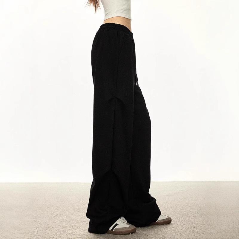 2025 Women's Solid Color Wide Leg Drawstring Casual Pants
