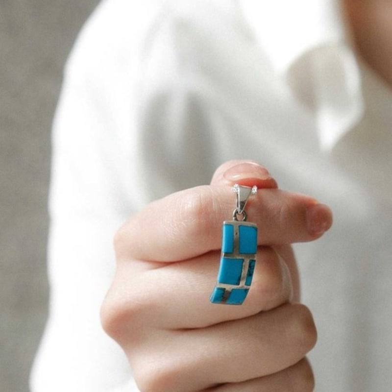 

J.Lauren Rectangle Turquoise Silver Necklace Bn0555 single type