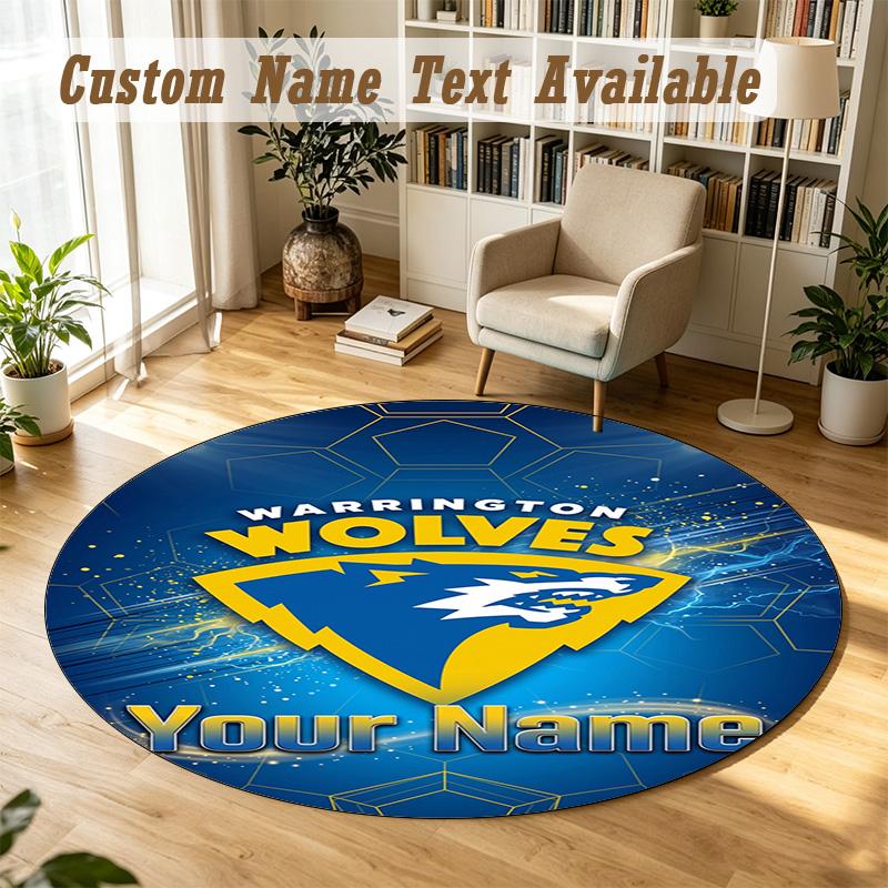 Round Rug Custom NameWarrington Wolves FC Pattern Non Slip Carpet Home Floor Decor