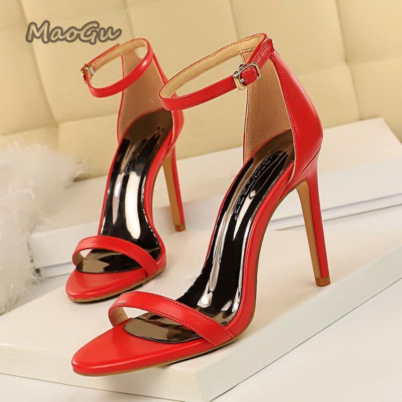 10CM High Heels Women Summer Sandals Patent Leather Ankle Strap Size34 40 Sexy Nightclub Dress Shoes Ladies High Heel Sandals