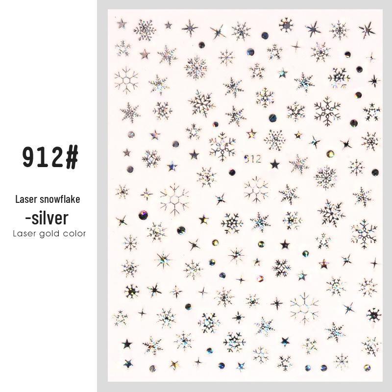 Snowflake Nail Stickers: White Back Adhesive Decals for Christmas, with Gold & Silver Laser Designs