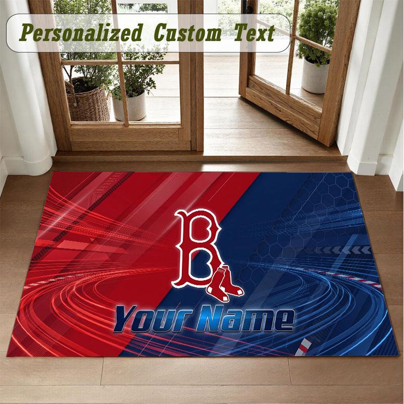 Crystal Velvet Square Rug Custom NameBoston Red Sox Pattern Non Slip Home Floor Decor Rug