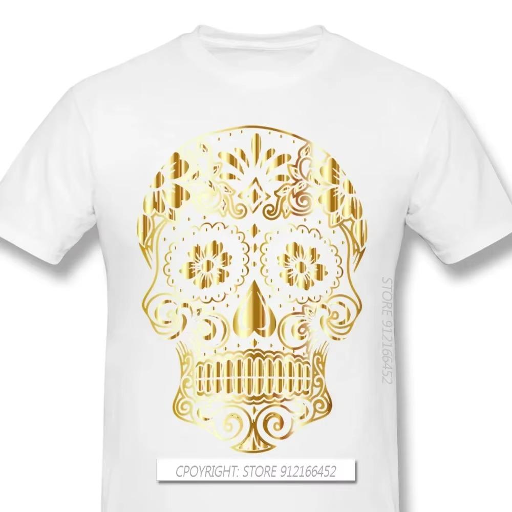 2023 New Men's 100% Cotton Hip Hop Fashion Leisure Fun Gold Skull Print Pattern High Quality Comfortable Street Fitness