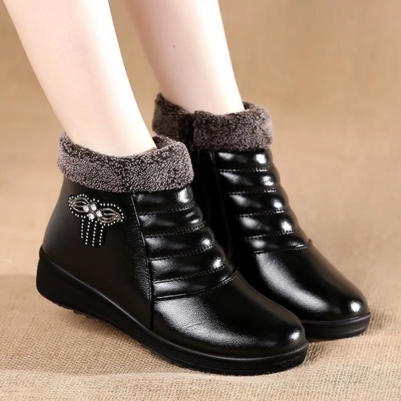 MAITA Stivali in pile peluche Stivali invernali caldi corti in cotone Scarpe da madre con piattaforma antiscivolo impermeabili