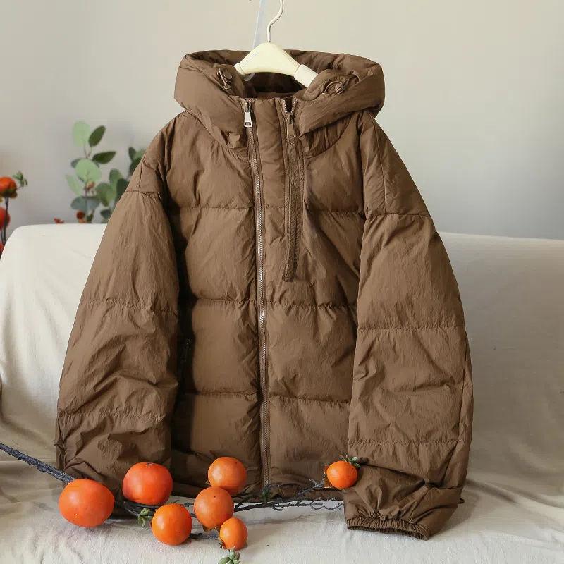 Giacca Invernale da Donna Monocolore con Cappuccio Larga Calda in Cotone Giacca Corta Ispessita