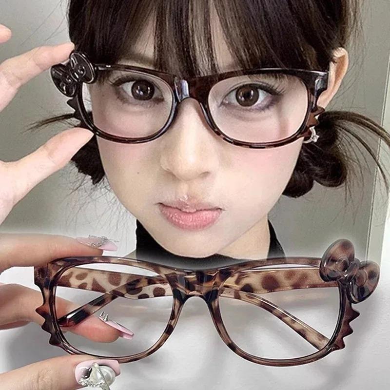 Leopard Eyeglass Frame  Girls Retro Bow Tie Comfortable Eye Glasses Cute Cosplay Party Leopard Eyeglasses Fashion Gifts