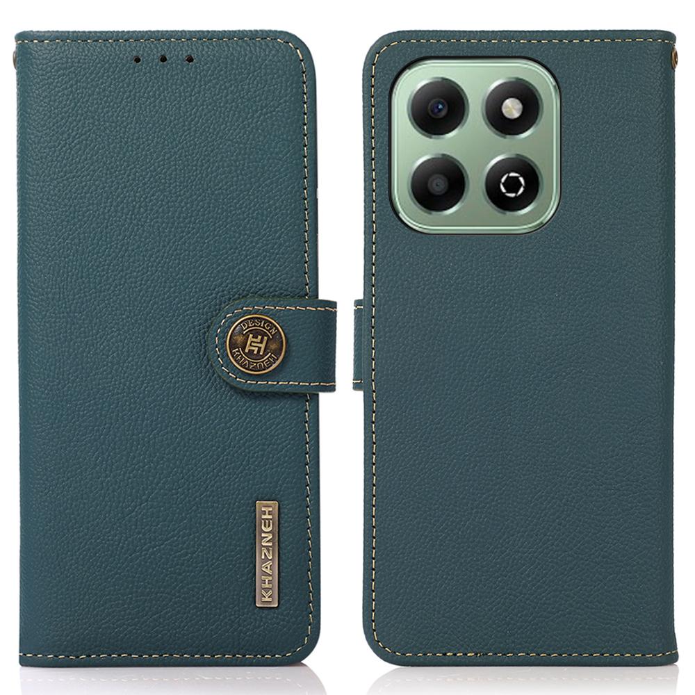 KHAZNEH For Honor X6b 4G Case Genuine Cow Leather RFID Blocking Wallet Phone Cover