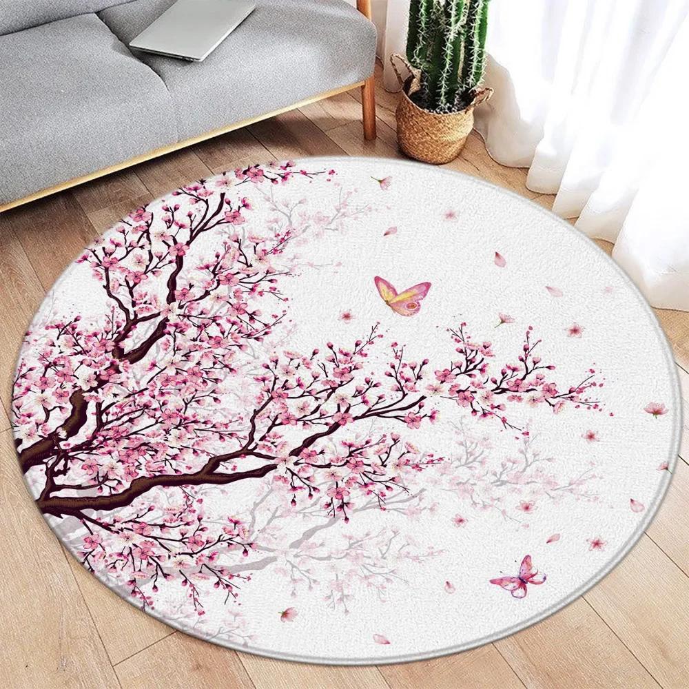 Japanse Stijl Koi en Kersenhout Bloesem Vloerkleed, Antislip Vloermat voor Woonkamer, Slaapkamer, Badkamer, Vakantiehuis Decoratie 40x40cm Flannel