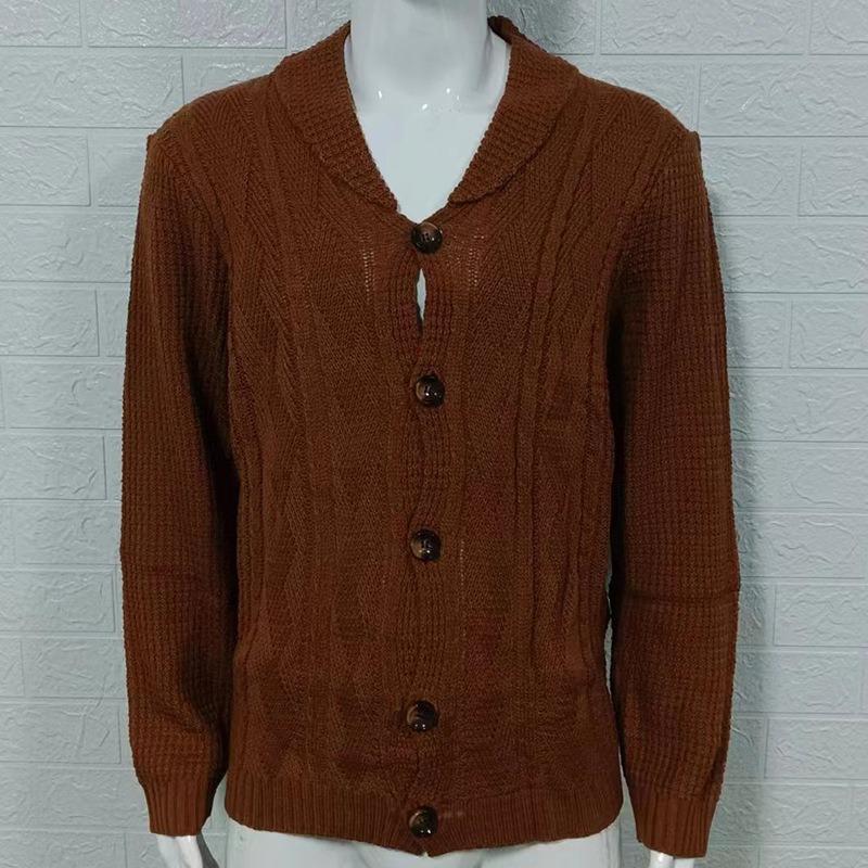 Men's Solid Color Button-Up Long Sleeve Knitted Sweater