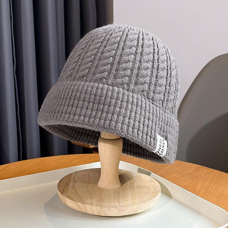 Bucket hat winter women's warm new bucket hat versatile washbasin hat wool knitted hat