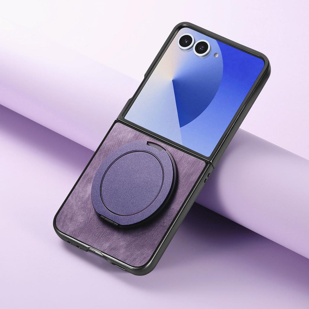 360 Rotating bracket Leather Kickstand Case For Samsung Galaxy Z Flip 7 6 5 4 5G Magnetic Suction Flip7 Flip6 Flip5 Retro Cover