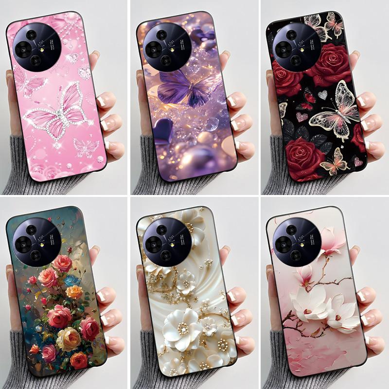 Case For TCL 50 Pro NxtPaper 5G Phone Case Luxury Fashion Butterfly Flower Black Soft TPU Silicone Shockproof Cover Casing Shell