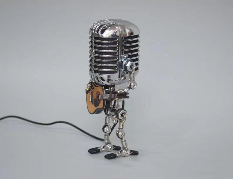 Retro Metal Microphone Robot Lamp