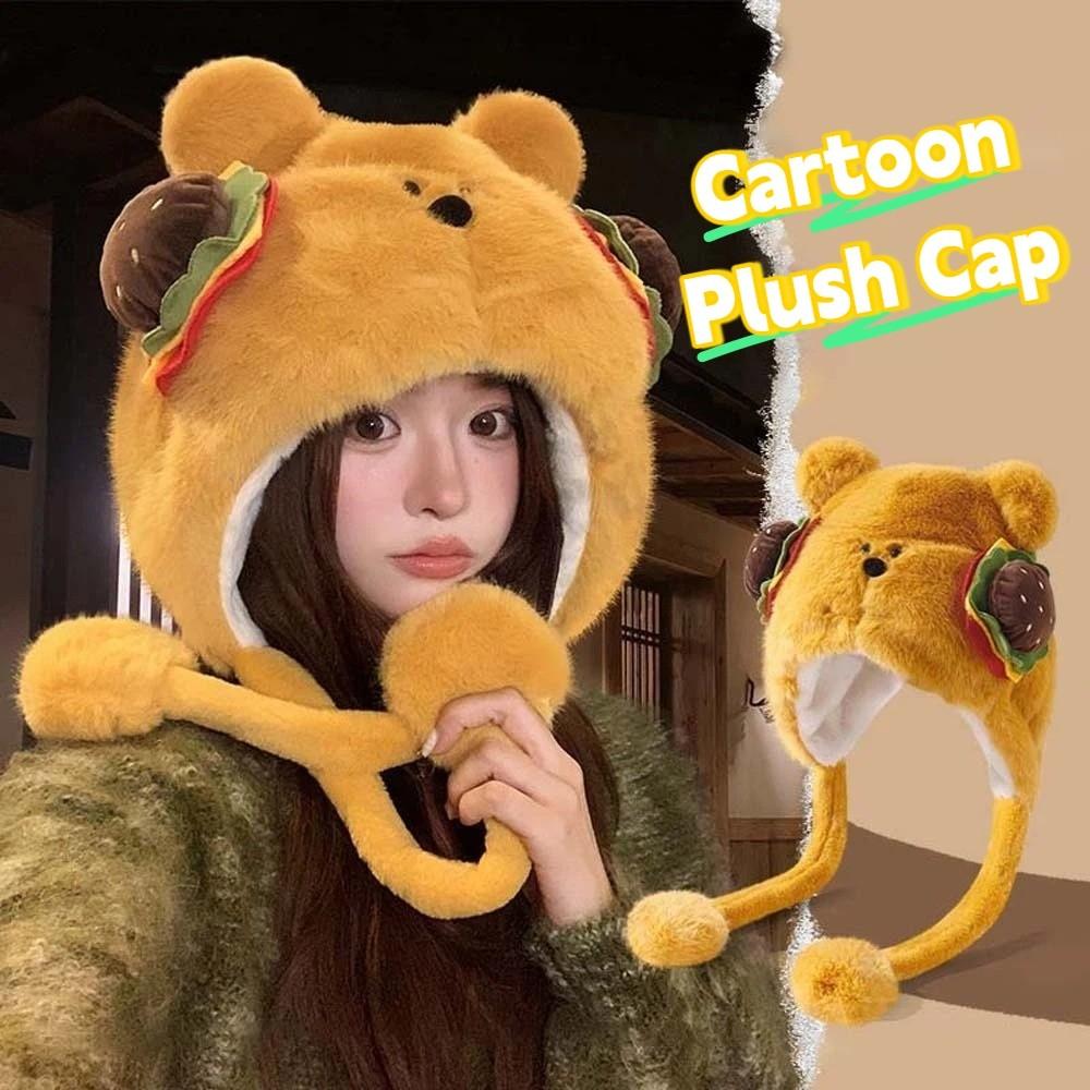 Penguin Winter Plush Hat Cartoon Hamburger Ear Protection Cap Skiing Bear Lei Feng Hat  Daily