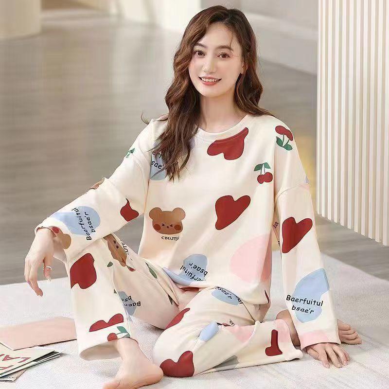 2024 Women's Cute Cartoon Pajamas Set: Spring Autumn Thermal Underwear, Plus Size Home Wear, Also Suitable for Outdoor Use