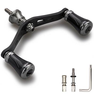 HEIGHTEN 90mm Reel Handle Shimano Daiwa Universal Carbon Cloth Carbon Crank Handle for Spinning Reels Chess Series Knob Black 1.5K (19mm - & Gunmetal)