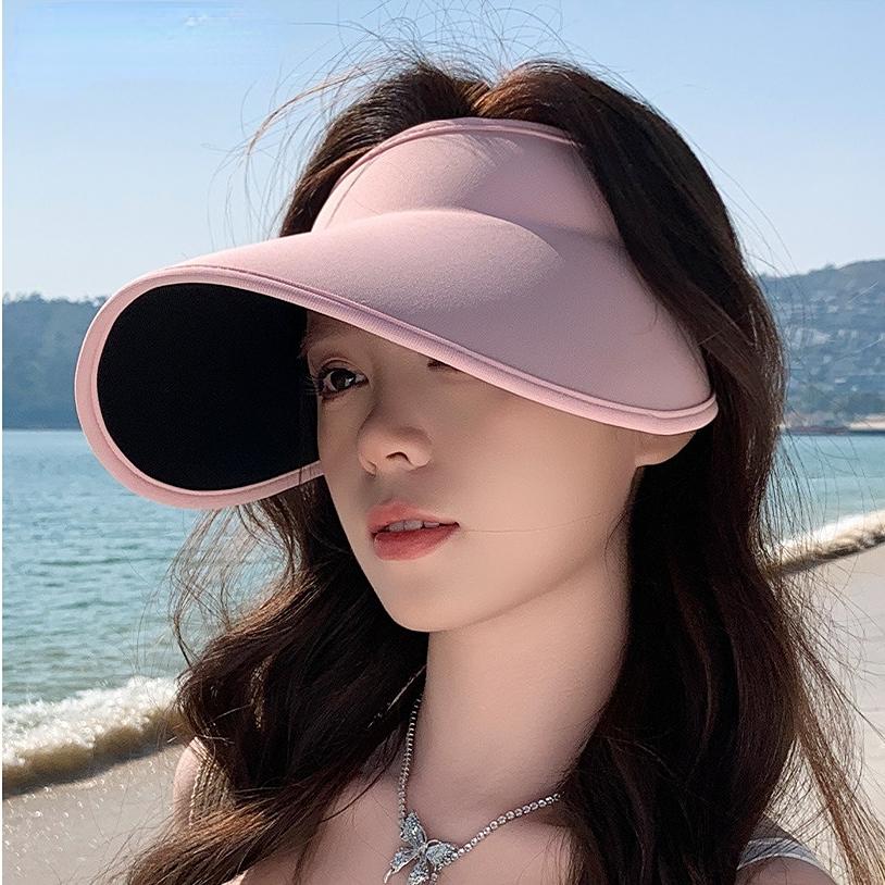 Women's Korean Style Extended Wide Brim Seamless Sun Hat UV Protection Full Coverage Outdoor Lightweight Open Top Cap