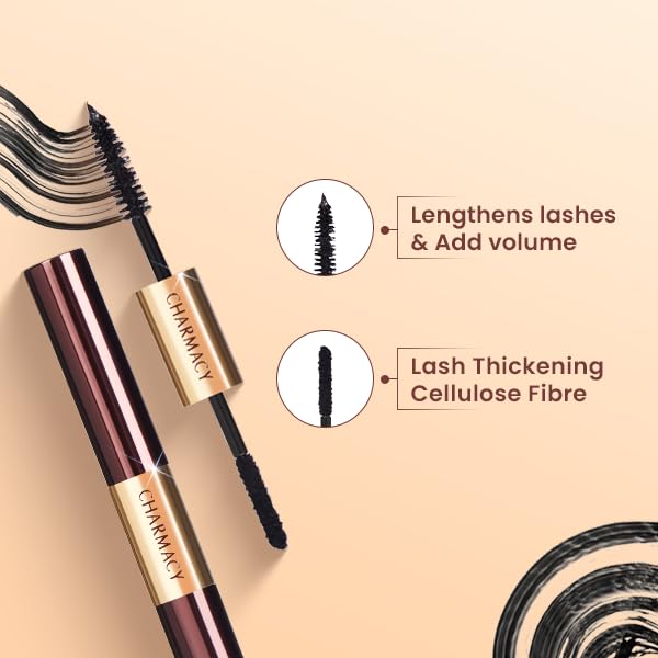 Charmacy Milano Power Lash Mascara, 5X Volume & Length, Lash Enhancing Fibres, Dual Side Mascara, Lightweight & Long Lasting Fiber Mascara, 4gms + 1