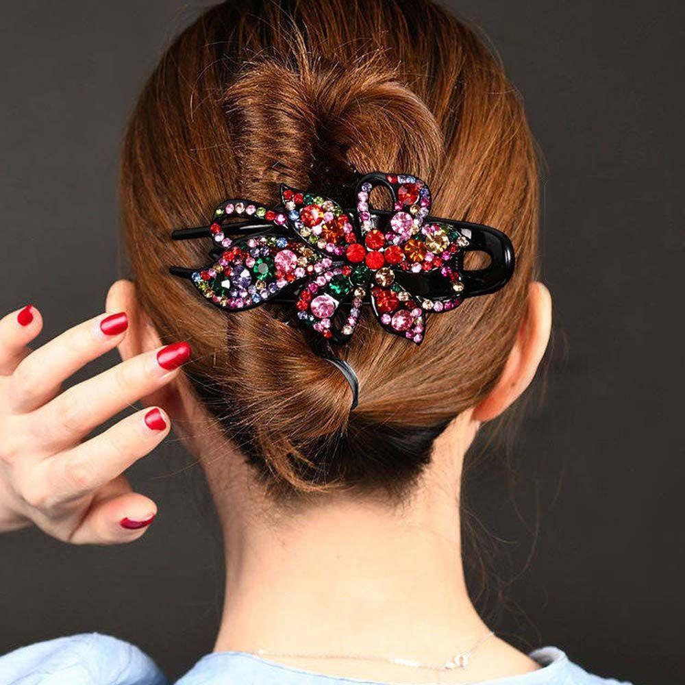 Shinning Retro Crystal Korean Style Hairpin Rhinestone Hairpin Female Hair Clip Duckbill Clips