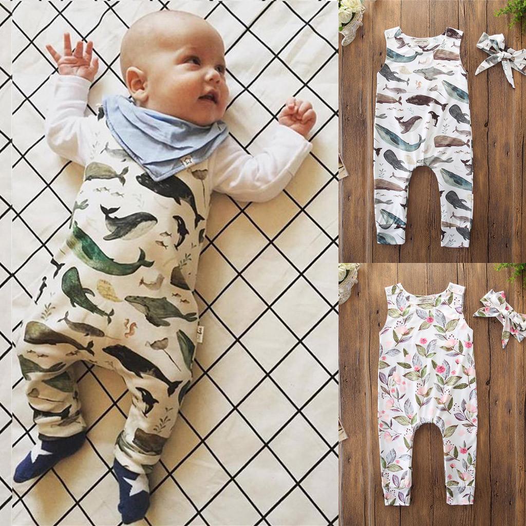 

Newborn Kids Baby Girls Boys Outfits Clothes Print Romper Bodysuit+Headband Set