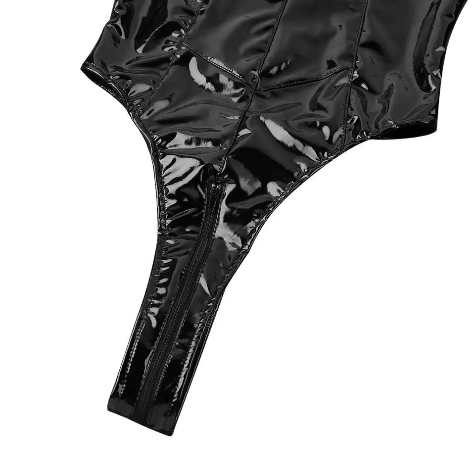 Sexy Body in pelle lucida con cavallo aperto per donne Porno erotico caldo Seno esposto Body in lattice lucido senza cavallo Sexi