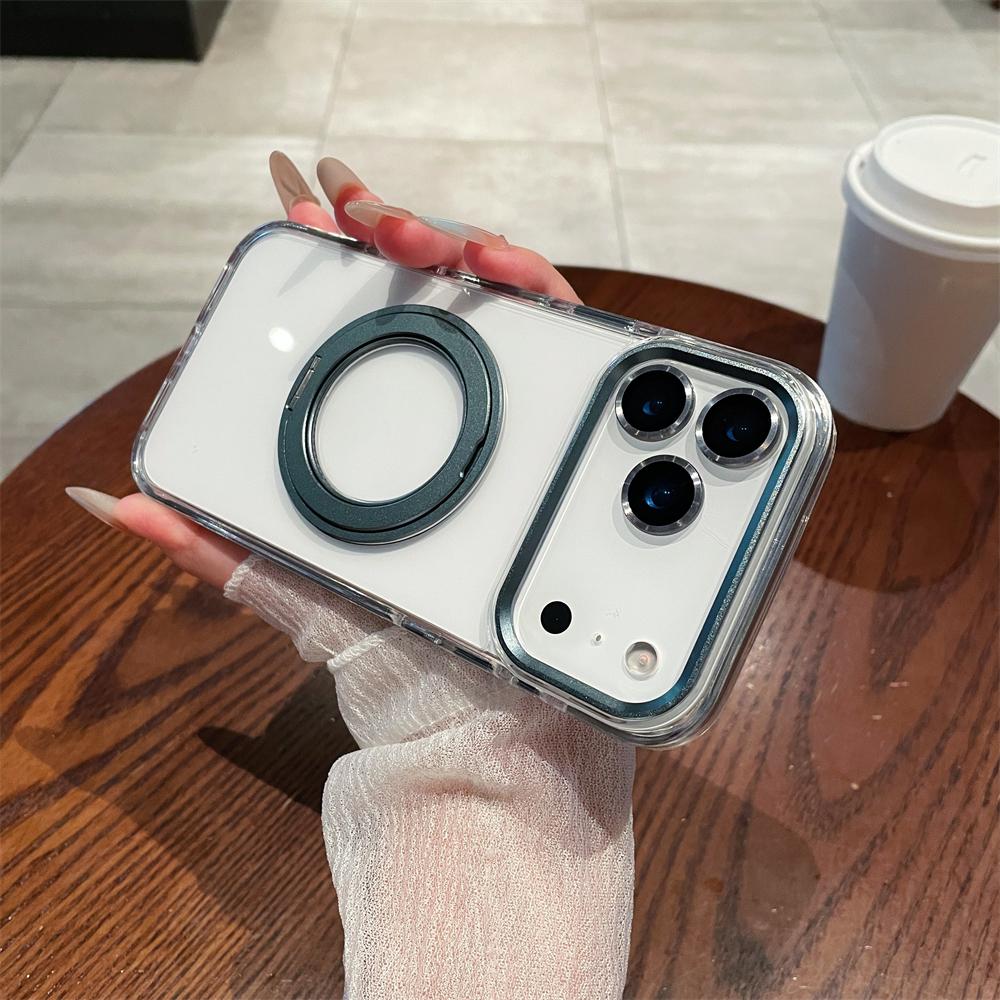 

For iPhone 17 Air 16 Pro Max Transparent For Magsafe Magnetic Rotating Holder Stand Case For iPhone 12 13 14 15 Plus Frame Cover iPhone 15 Pro Max