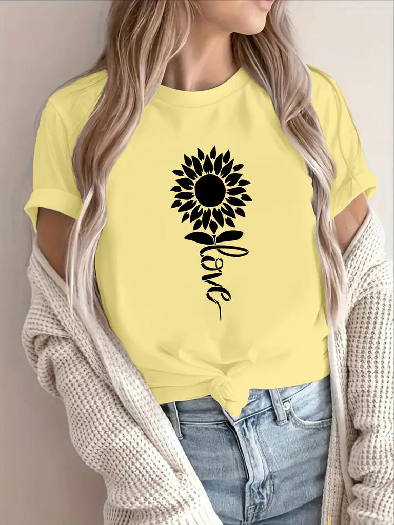 Women's Short Sleeve Crew Neck T-Shirt - Spring Summer Casual Blouse Suitable for Warm Weather, Opaque Round Neck Top with Minimalist Letter