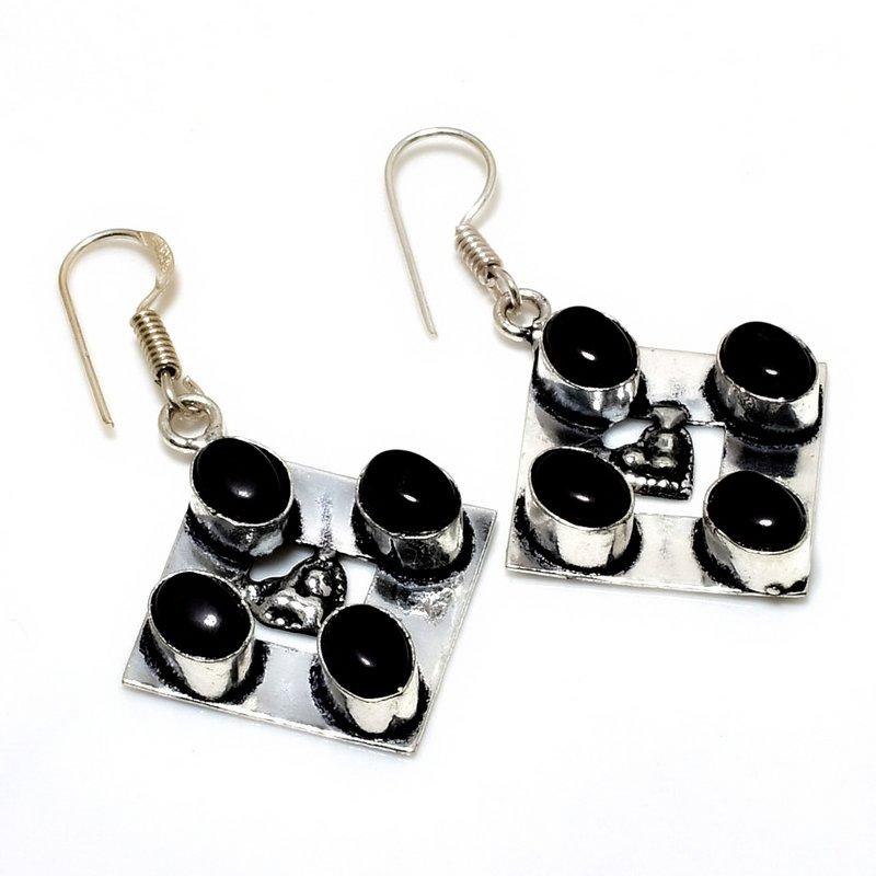 

Black Onyx Gemstone 925 Silver Plated Handmade Jewelry Earring 1.74