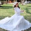 Beach Chiffon Super Long Dress Women's Spring Summer Dress Elegant Long-Sleeved Loose Lace-Up Slim Dresses