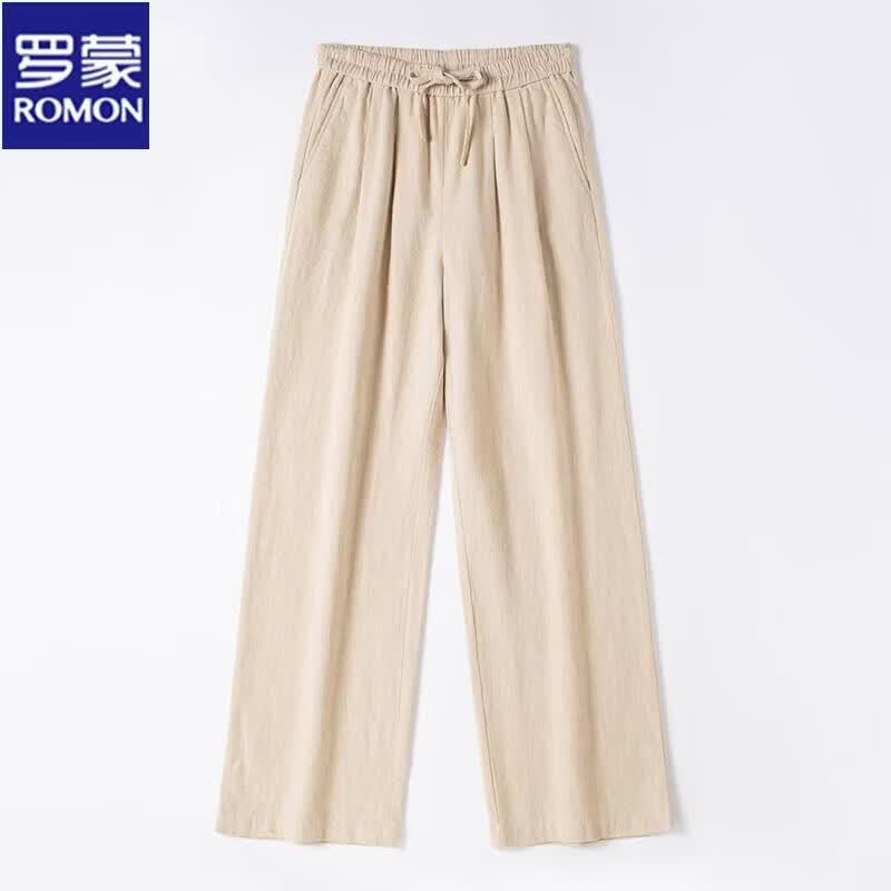 ROMON Women s Cotton Linen Wide-Leg Straight Pants 3XL