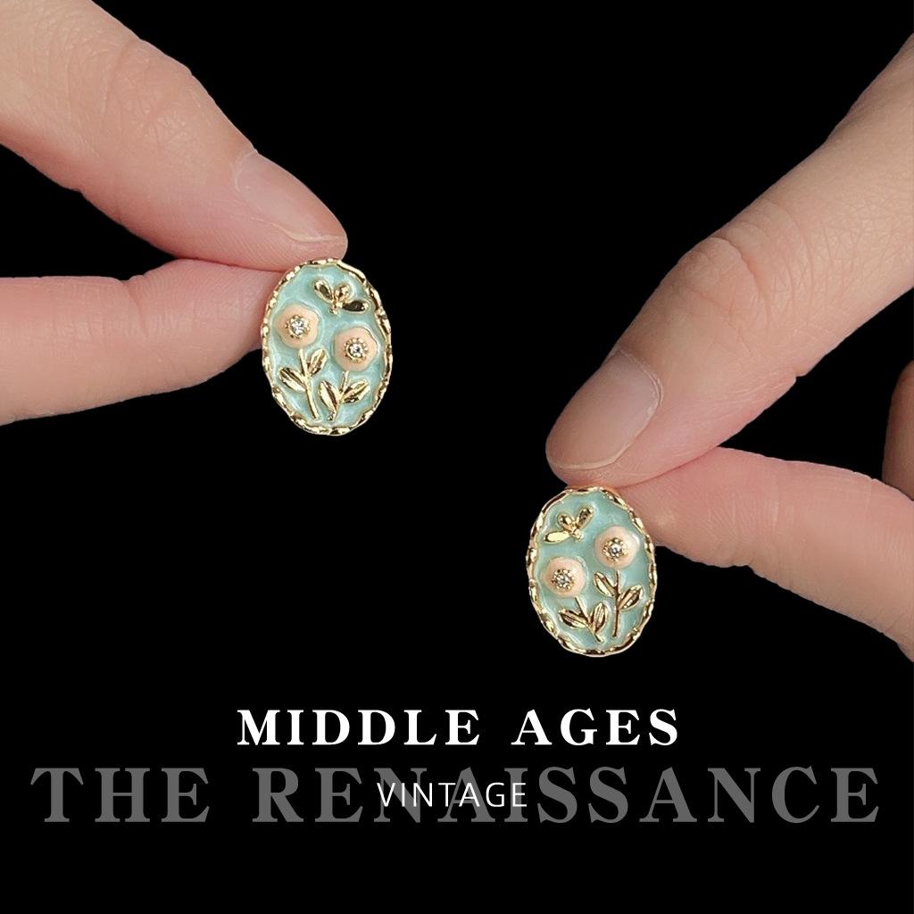 

Mori enamel dripping oil flower earrings elegant and simple literary small fresh earrings women