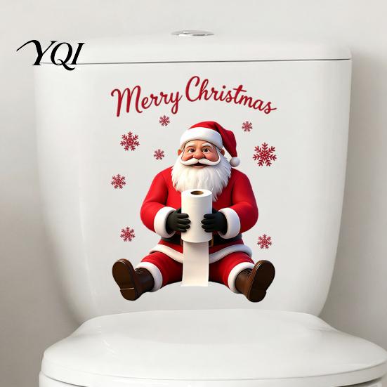 Indoor Outdoor Party Supplies Santa Claus Toilet Sticker, Waterproof PVC Christmas Bathroom Decal for Removable Wall Art Home Decoration, Snowflake