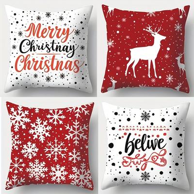 Christmas Pillowcases: Merry, Deer, Snowflakes & Believe Designs Sofa Room Cushion Cover Home Decoration New Year Gift