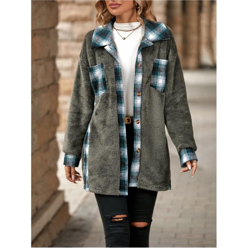 Women's Spring and Fall Single-breasted Lapel Medium-length Plaid Jacket Long-sleeved Loose Temperament Comfortable Commuter Jacket