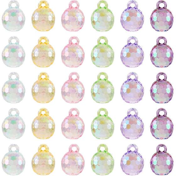 Cheriswelry 36Pcs Disco Ball Acrylic Pendants Transparent Faceted Ball Charm Ornament 21mm 6 Colors for Earring Bracelet Hair Accessory Jewelry