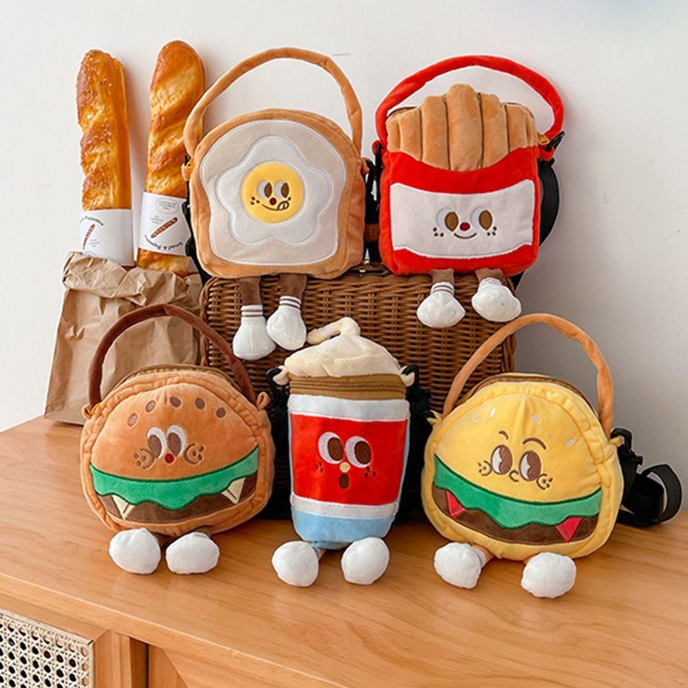 Doll Cartoon Hamburger Bag Fluffy Shoulder Bag Casual Plush French Fries Handbag Children