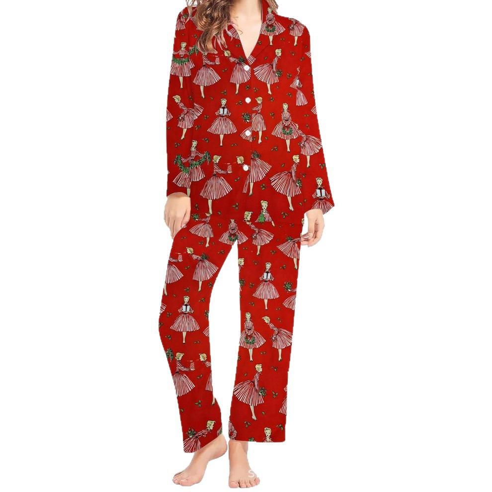 Europe and the United States Hot-selling New Christmas 1D Digital Printing Women's Pajamas Homewear Can Be D Wholesale Set