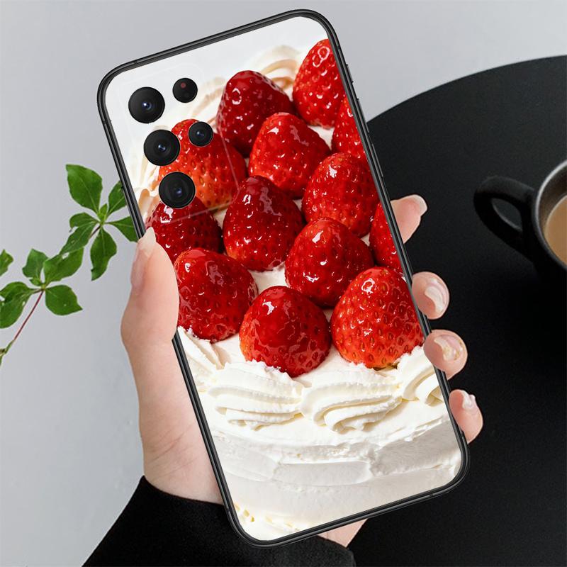 Phone Case For Samsung A17 A55 A16 A56 A35 A15 A53 A54 A33 A34 A25 A05S A52 A52S A07 A26 A06 Strawberry Cat Cartoon